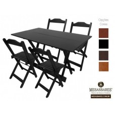 Conjunto Bar Dobrável Mesa 120x70 com 4 Cadeiras de Madeira Preto - Cod: 763